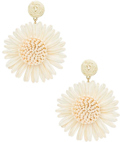 Patricia Nash White Sunflower Raffia Drop Earrings