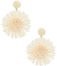 Patricia Nash White Sunflower Raffia Drop Earrings