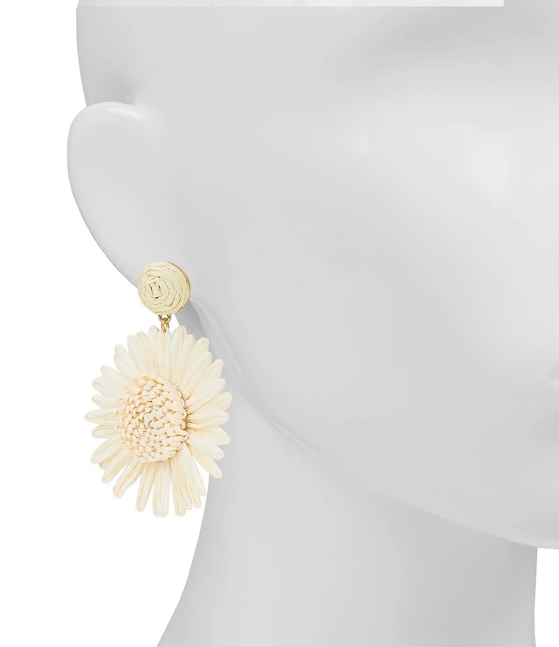 Patricia Nash White Sunflower Raffia Drop Earrings
