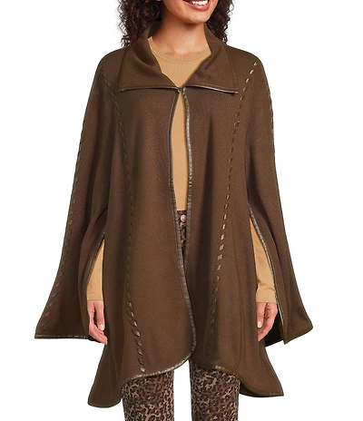 Patricia Nash Vgan Leather Trim Embroidered Cape
