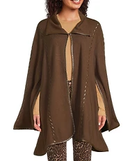 Patricia Nash Vgan Leather Trim Embroidered Cape