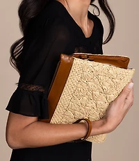 Patricia Nash Yvette Woven Raffia Scalloped Clutch Crossbody Bag