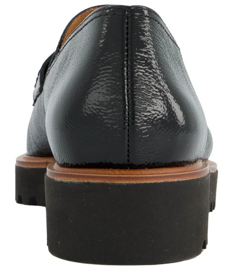 Paul Green Carmel Crinkle Patent Leather Lug Sole Penny Loafers
