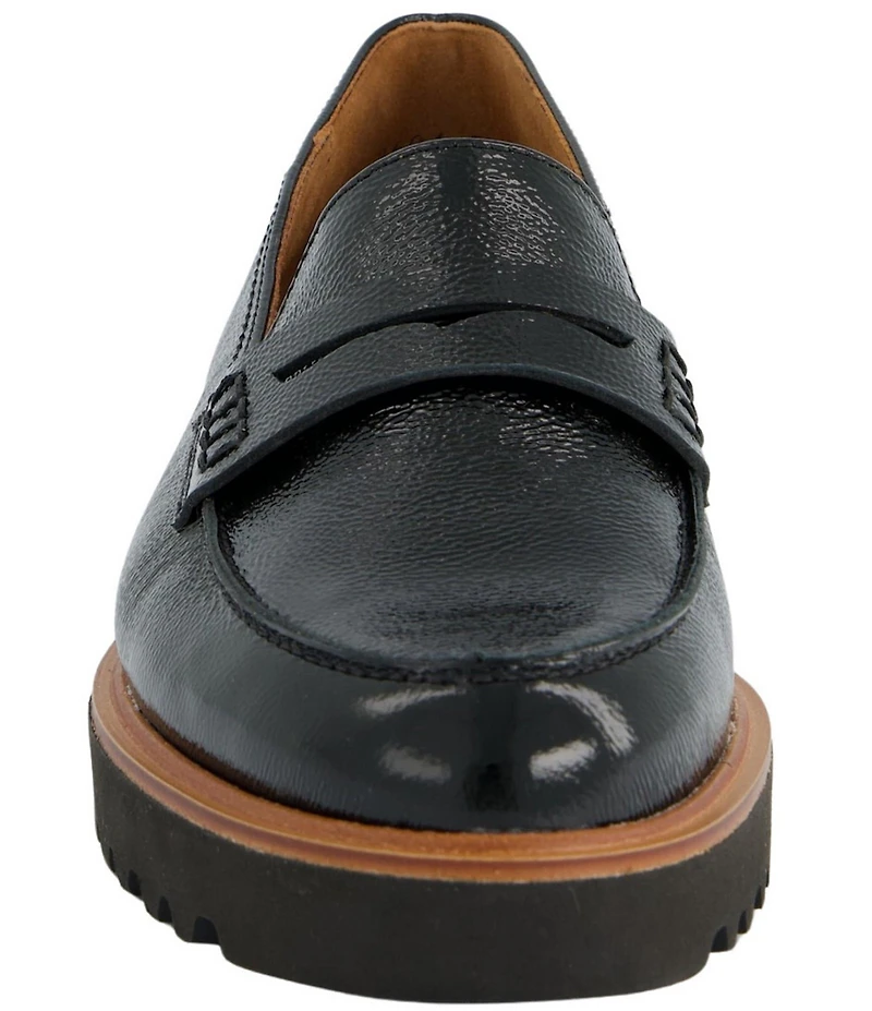Paul Green Carmel Crinkle Patent Leather Lug Sole Penny Loafers