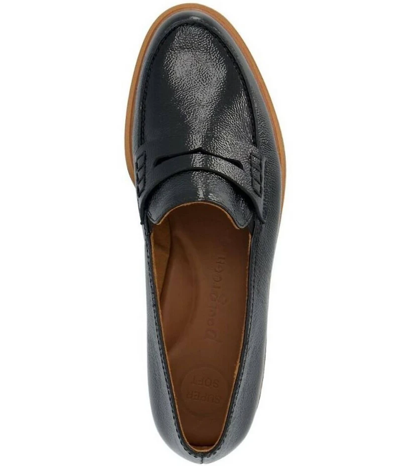 Paul Green Carmel Crinkle Patent Leather Lug Sole Penny Loafers