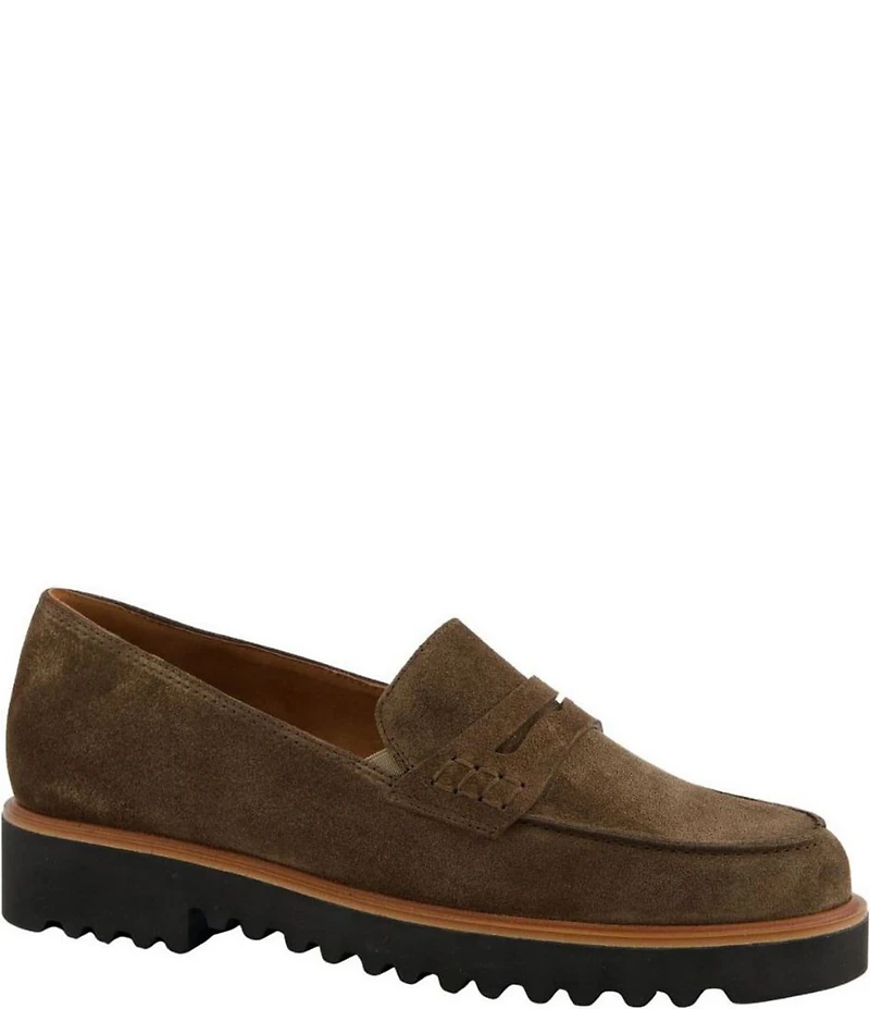 Paul Green Carmel Suede Lug Sole Penny Loafers