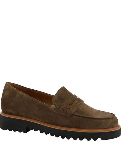 Paul Green Carmel Suede Lug Sole Penny Loafers