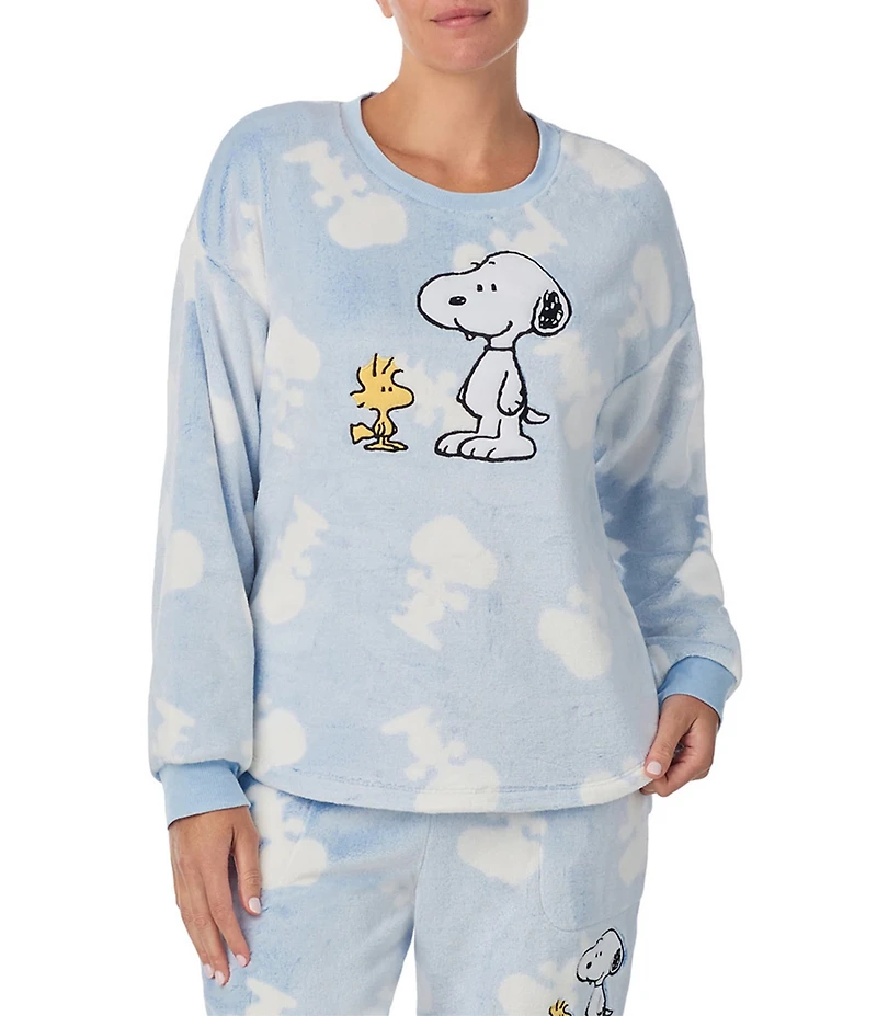Peanuts Cozy Plush Long Sleeve Crew Neck Snoopy Print Coordinating Sleep Top