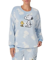 Peanuts Cozy Plush Long Sleeve Crew Neck Snoopy Print Coordinating Sleep Top