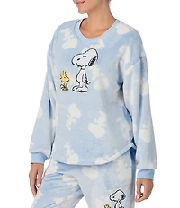 Peanuts Cozy Plush Long Sleeve Crew Neck Snoopy Print Coordinating Sleep Top