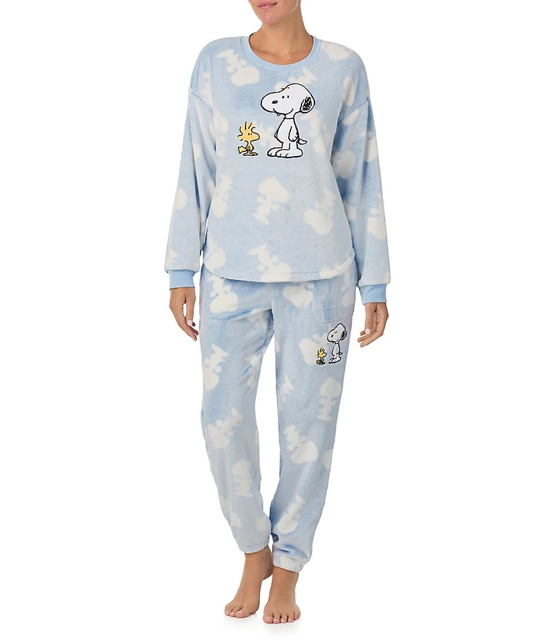 Peanuts Cozy Plush Long Sleeve Crew Neck Snoopy Print Coordinating Sleep Top