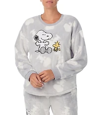 Peanuts Cozy Plush Long Sleeve Crew Neck Snoopy Print Coordinating Sleep Top