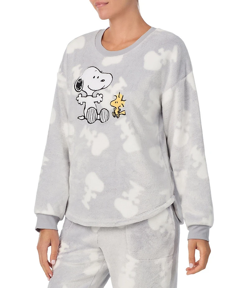 Peanuts Cozy Plush Long Sleeve Crew Neck Snoopy Print Coordinating Sleep Top