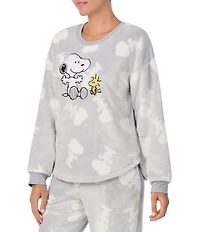 Peanuts Cozy Plush Long Sleeve Crew Neck Snoopy Print Coordinating Sleep Top