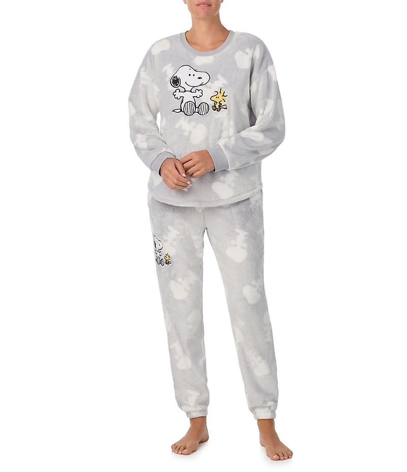 Peanuts Cozy Plush Long Sleeve Crew Neck Snoopy Print Coordinating Sleep Top