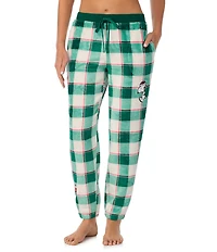 Peanuts Cozy Plush Plaid Print Drawstring Tie Coordinating Sleep Pants