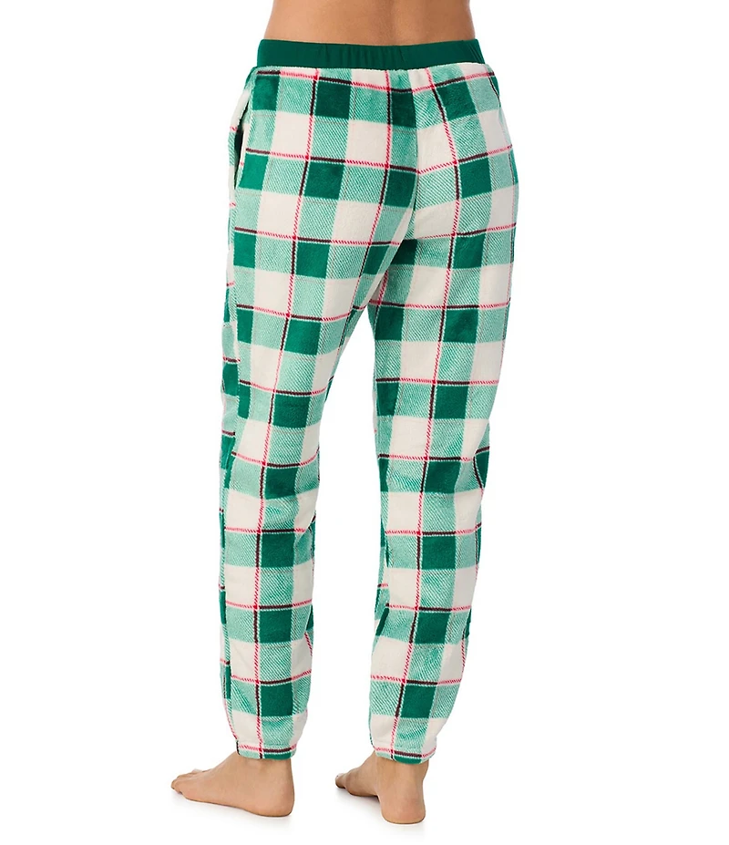 Peanuts Cozy Plush Plaid Print Drawstring Tie Coordinating Sleep Pants