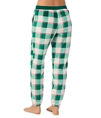 Peanuts Cozy Plush Plaid Print Drawstring Tie Coordinating Sleep Pants