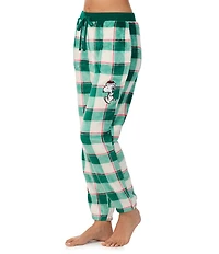 Peanuts Cozy Plush Plaid Print Drawstring Tie Coordinating Sleep Pants