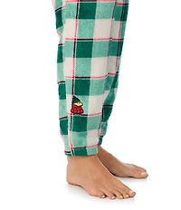 Peanuts Cozy Plush Plaid Print Drawstring Tie Coordinating Sleep Pants
