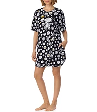 Peanuts Dotted Snoopy Print Short Sleeve Round Neck Jersey Knit Sleepshirt