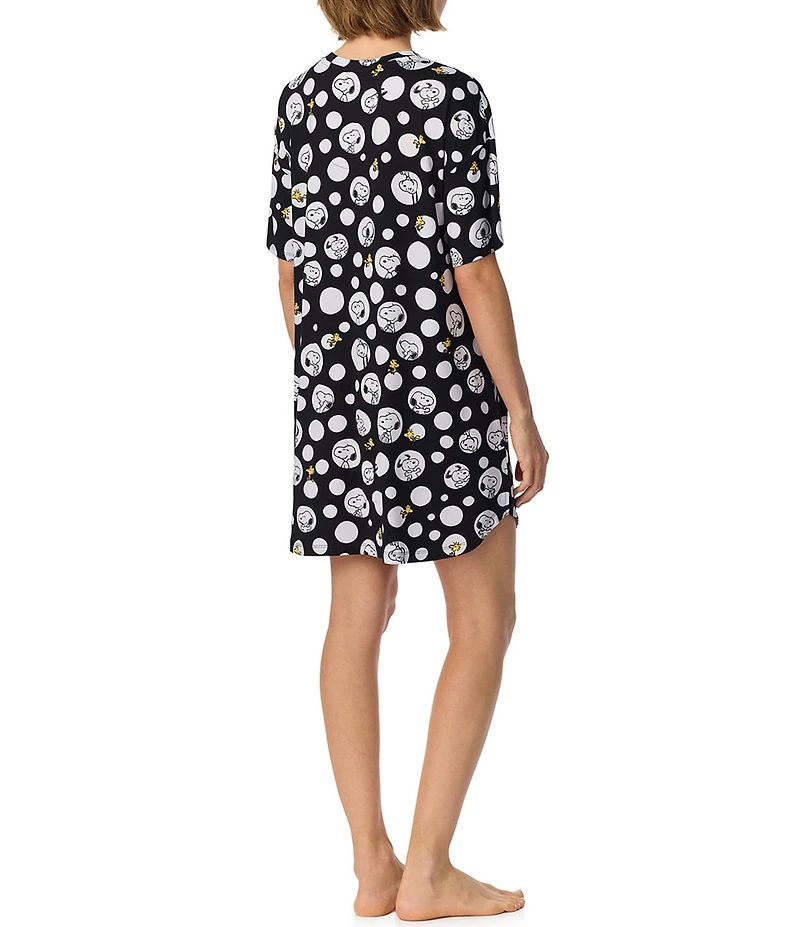 Peanuts Dotted Snoopy Print Short Sleeve Round Neck Jersey Knit Sleepshirt
