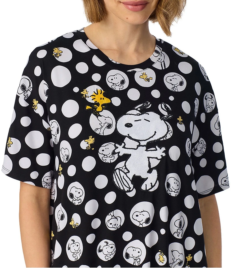 Peanuts Dotted Snoopy Print Short Sleeve Round Neck Jersey Knit Sleepshirt