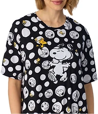 Peanuts Dotted Snoopy Print Short Sleeve Round Neck Jersey Knit Sleepshirt
