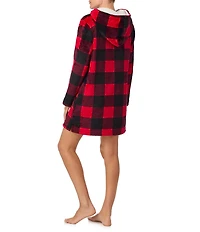 Peanuts Long Sleeve Hooded Plush Checked Print Tunic