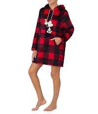 Peanuts Long Sleeve Hooded Plush Checked Print Tunic