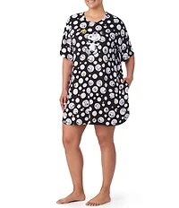 Peanuts Plus Size Dotted Snoopy Print Short Sleeve Round Neck Jersey Knit Sleepshirt