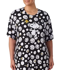 Peanuts Plus Size Dotted Snoopy Print Short Sleeve Round Neck Jersey Knit Sleepshirt