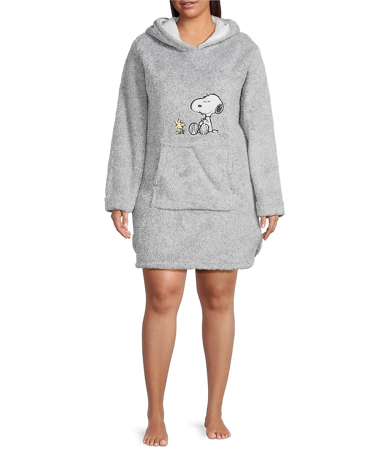 Peanuts Plus Size Long Sleeve Round Plush Hooded Tunic