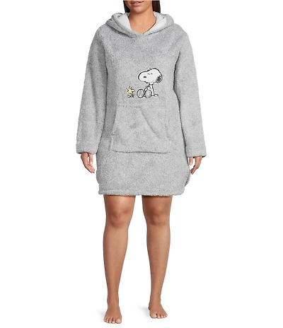 Peanuts Plus Size Long Sleeve Round Plush Hooded Tunic