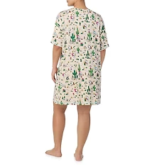 Peanuts Plus Size Short Sleeve Round Neck Western Snoopy Print Knit Nightshirt
