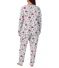 Peanuts Plus Size Snoopy & Friends Print Long Sleeve Henley & Jogger Cozy Jersey Holiday Pajama Set