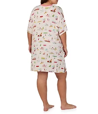 Peanuts Plus Size Snoopy Beach Print Short Sleeve Round Neck Jersey Knit Sleepshirt