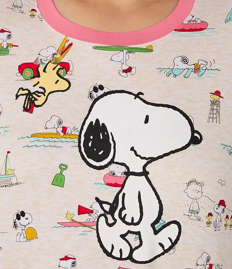 Peanuts Plus Size Snoopy Beach Print Short Sleeve Round Neck Jersey Knit Sleepshirt