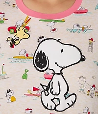 Peanuts Plus Size Snoopy Beach Print Short Sleeve Round Neck Jersey Knit Sleepshirt