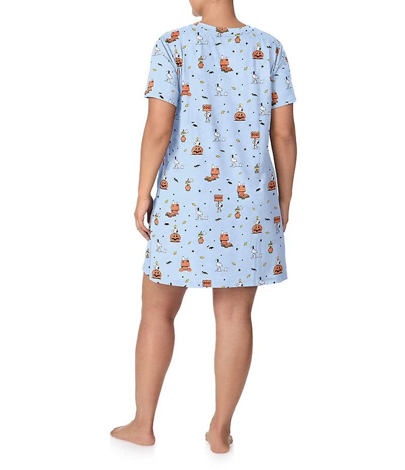 Peanuts Plus Size Snoopy Halloween Printed Short Sleeve Round Neck Knit Sleepshirt