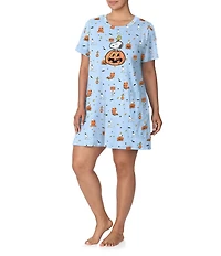 Peanuts Plus Size Snoopy Halloween Printed Short Sleeve Round Neck Knit Sleepshirt
