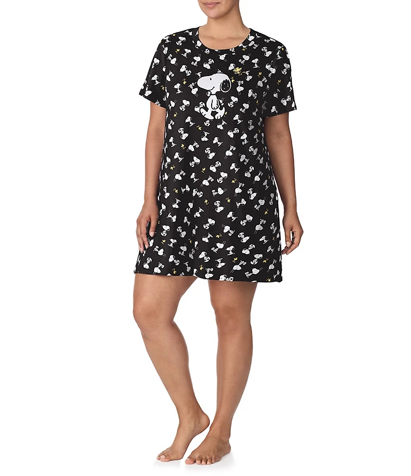 Peanuts Plus Size Snoopy Print Short Sleeve Round Neck Knit Sleepshirt