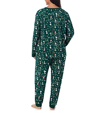 Peanuts Plus Size Snoopy Tossed Print Long Sleeve Henley & Jogger Cozy Jersey Holiday Pajama Set