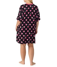Peanuts Plus Size Snoopy Valentine's Day Heart Print Short Sleeve Round Neck Jersey Knit Sleepshirt