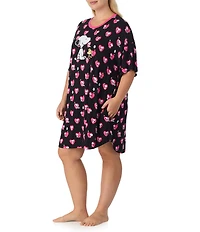 Peanuts Plus Size Snoopy Valentine's Day Heart Print Short Sleeve Round Neck Jersey Knit Sleepshirt