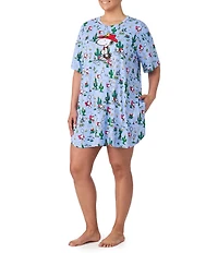 Peanuts Plus Size Western Snoopy Print Short Sleeve Round Neck Jersey Knit Sleepshirt