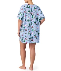 Peanuts Plus Size Western Snoopy Print Short Sleeve Round Neck Jersey Knit Sleepshirt