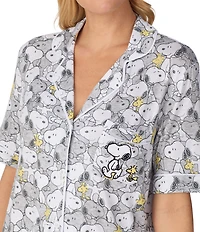 Peanuts Short Sleeve Notch Collar Knit Snoopy Print Cropped Pajama Set