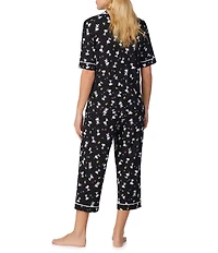 Peanuts Short Sleeve Notch Collar Knit Snoopy Print Cropped Pajama Set
