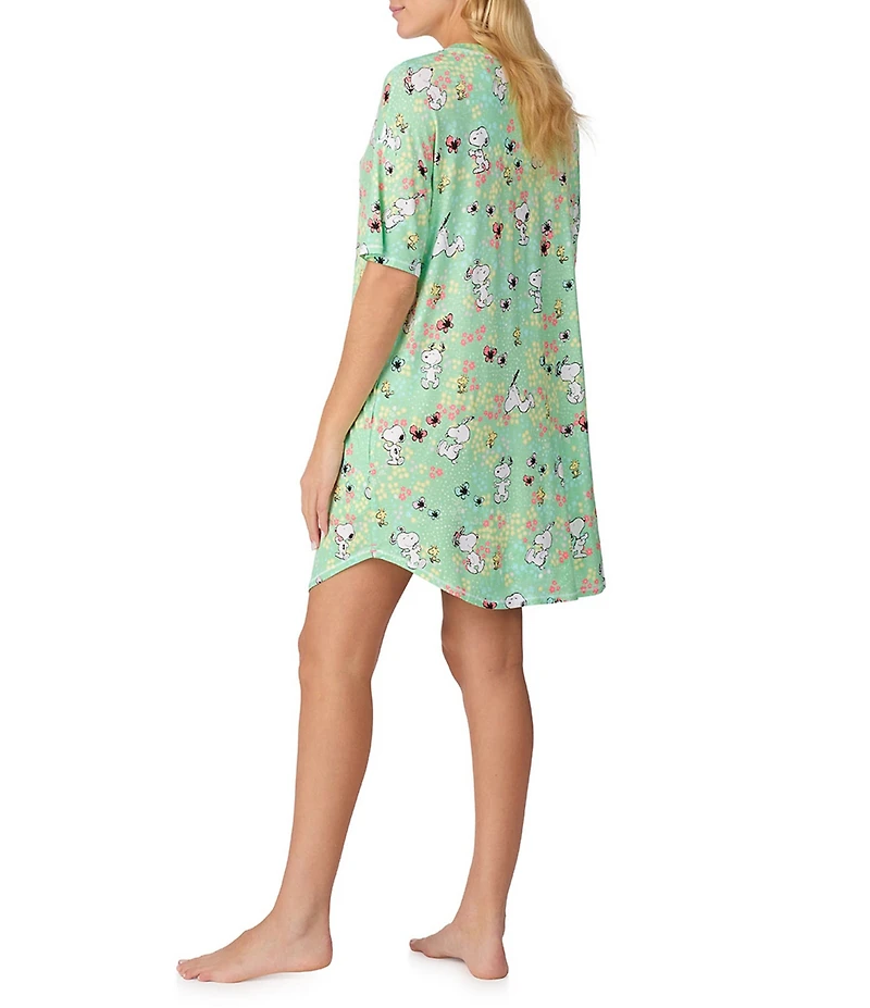Peanuts Short Sleeve Round Neck Allover Snoopy Floral Print Knit Nightshirt